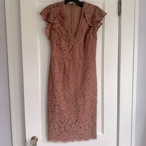 Express - Lace Ruffle Shoulder Fitted Dress in Mauve
